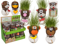 1 St. Graskopf mit Tiergesicht Kopf mit Gras Anzucht Set Tierköpfe -Motiv wählen
