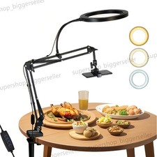 Desk Table Phone Camera Mount Flexible Arm Stand with Selfie Ring Light & Remote