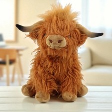 Highland Cow Plush Toy, 25cm Soft Stuffed Farm Animal, Cute Fluffy Cattle Doll