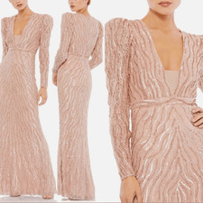 Mac Duggal 93574 Beaded Puff Sleeve Trumpet Gown Dress Pink 8