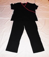Womens Just Be Scrub Set - Black w. Pink Trim - Pants Sz L - Top Sz 2X