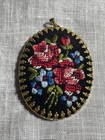 Vintage Embroidered Flower Gold Tone Pendant Fp-1