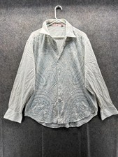 Robert Graham Shirt Mens XL White Paisley Flip Cuff Button Front Embroidered