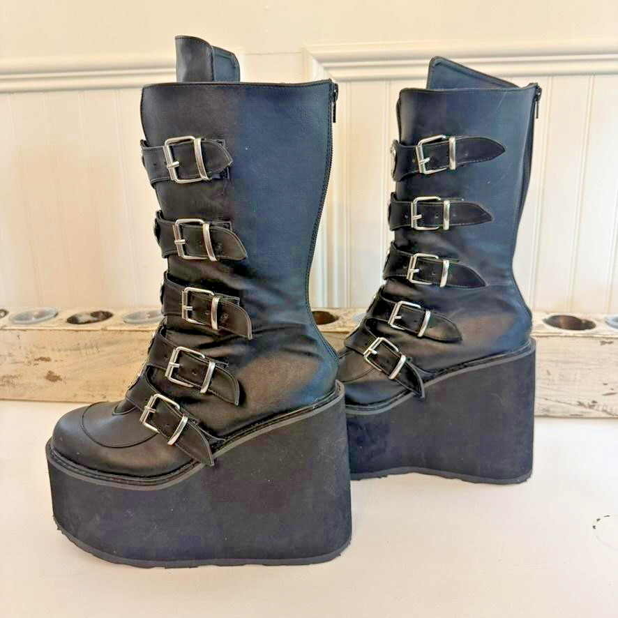 DEMONIA SWING-230 Women's Wedge Platform Goth Buc… - image 4