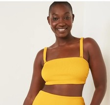 Old Navy Textured Rib Bandeau Swim Top Yellow Size M Pads Beach Summer New