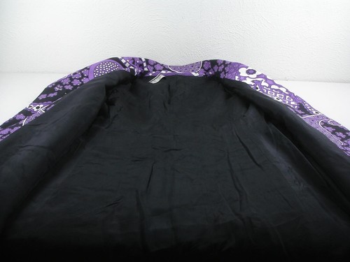 Women's S M 1980's Geoffrey Beene Coat Black Purple Plaid Paisley Shawl Collar - Picture 13 of 18