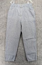 Vintage Lee Pants Womens 14 M Blue White Stripe High Rise Tapered USA Cotton 90s