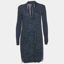Valentino Navy Blue Lace and Knit Mini Dress S