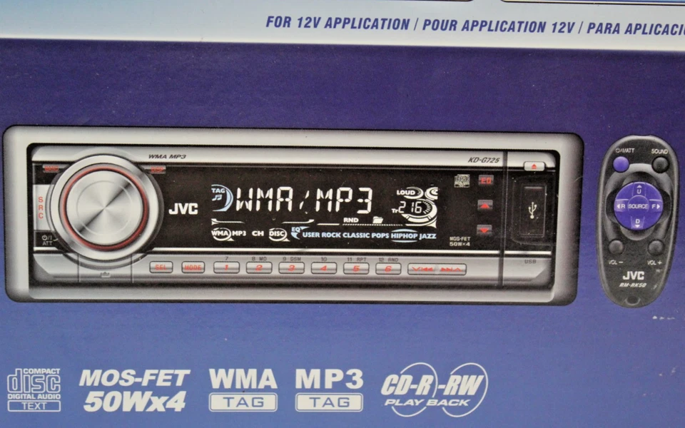 NEW JVC KD-G725 Car Stereo CD Receiver with CD/MP3/USB 12V Remote NOS 2006 Boxed - Image 3 of 4