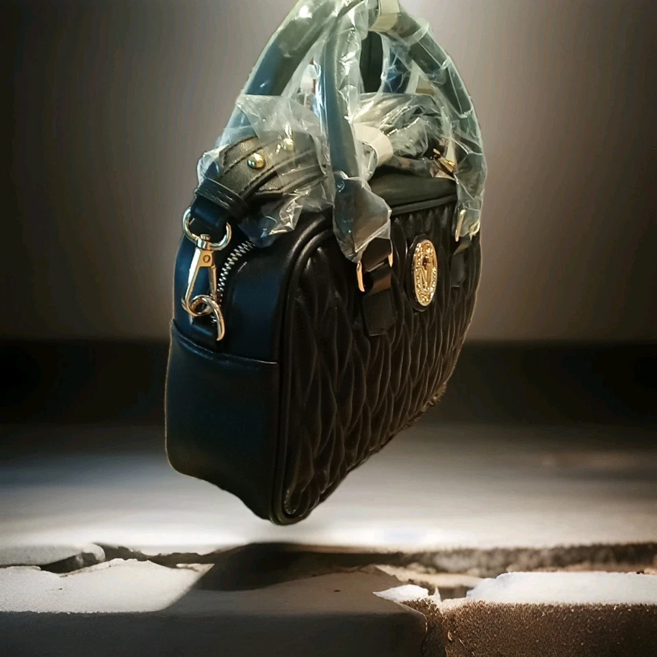 Bolso de hombro/cartera de mano Valentino Orlandi acolchado negro V-3009 herrajes dorados Foto 2 de 4