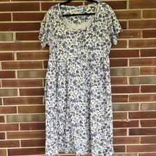 Vtg White Stag Purple White Floral Short Sleeve MIDI Dress Pockets Sz XL A3644