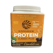 Sun Warrior Protein Classic Plus, Chocolate 13.2 Oz - Keto Friendly EXP:08-25