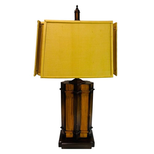 Midcentury Heavy Wooden Table Lamp and Shade Works Well