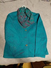 Women's Set Of 3 Chico's Turquoise  Purple Blazer Jacket Size 1 Small Top Scarf