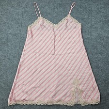 Vintage Cruz Slip Dress Womens Large Pink Coquette Y2K Striped Lace Feminine 90s