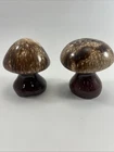 Vintage Hull USA brown drip pottery mushroom salt & pepper shakers