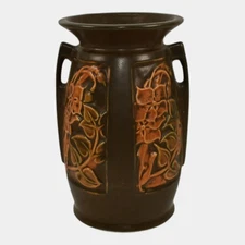 Roseville Rosecraft Panel Brown 1926 Vintage Art Pottery Ceramic Handled Vase