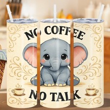 Cute Elephant 20oz Round Stainless Steel Tumbler Home Travel Mug Gift Lid