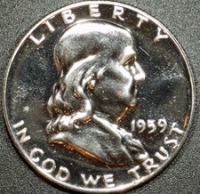 1959 Franklin Half Dollar Mirror Brilliant Finish - Raw Coin - You Grade