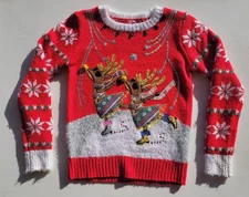 Youth Girls S/M Ugly Sweeter Ice Skating Deer