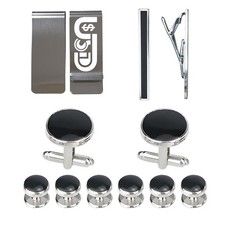 Men  s Cufflinks and Tuxedo Studs Set with Tie clip and wallet Gift Box,Mat