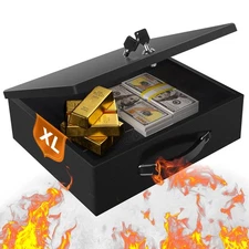 Fireproof Document Box, Fire Resistant Safe Box with Key Lock for Home, Porta...