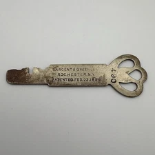 Vintage Sargent & Greenleaf Flat Key Rochester, NY Patent 1859