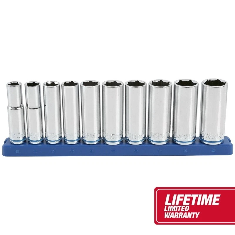 11 Piece 3/8 Inch Drive Deep Metric Socket Set Chrome Vanadium Steel 10-19mm New - Image 3 of 4