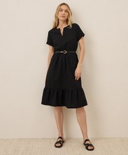 Pact Women's Canopy Linen Blend Notch Neck Dress Black 3X-Large