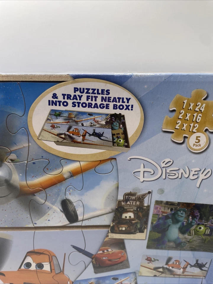 Disney 5 Rompecabezas Madera Coches Aviones Personajes de Película Cardenal En Caja De Almacenamiento Nuevo Foto 4 de 4