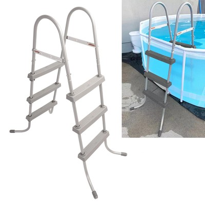 36 Inch Wall Height 3 Stair Step Outdoor Above Ground Swimming Pool Ladder Gray