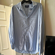 Chaps Performance Men's Blue White Check Cotton Woven Dress Shirt L Point
