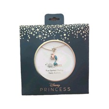 Disney Princess Ariel Mermaid Pendant Necklace Gold Blue Cable Chain Charm