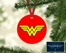 WONDER WOMAN LOGO CUSTOM ORNAMENT - 3.5" ROUND METAL - DOUBLE SIDED