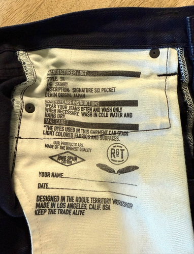 Rogue Territory RGT Selvedge Denim Skinny Blue Jeans Tagged 28 - Measured 30x32 - Picture 7 of 8
