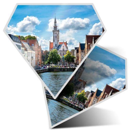 2 x Adesivi Diamanti 10 cm - Brugge Belgio Vista Fiume Canale #21295 - Foto 1 di 9
