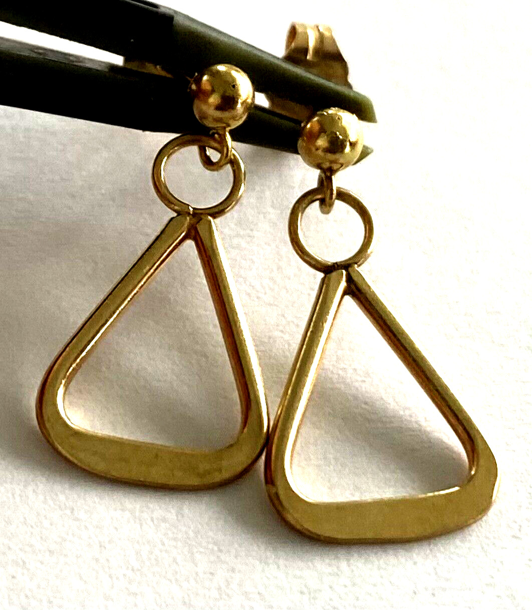 14K Solid Yellow Gold Pierced Dangle Drop Ladies … - image 13