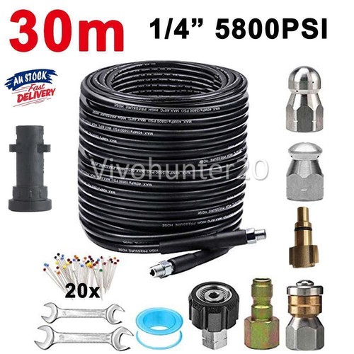 Sewer Jetter Kit 30M fit Pressure Washer Drain Cleaner Hose 1/4 Inch