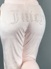 Y2K Juicy Couture Rhinestone Bling Velour Track Pants Size M Powder Pink Logo