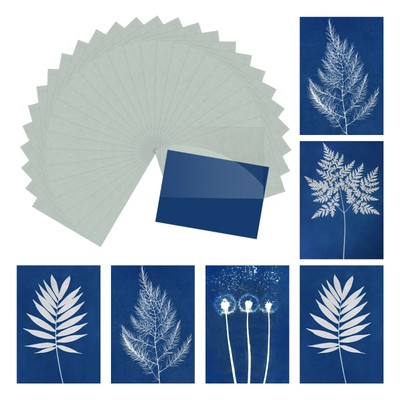 Cyanotypie Papier, 12 Blatt Sonnendruck Papier blau Basteln mit Karton, 4,1x2,9 Zoll