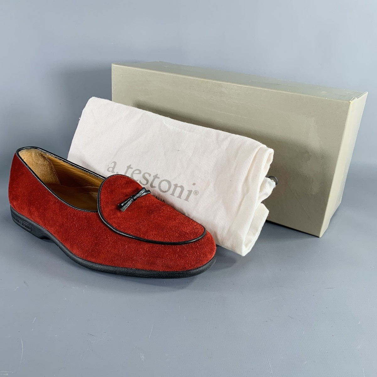 A.TESTONI Size 8 Burgundy Black Contrast Trim Suede Slip On  display picture 2