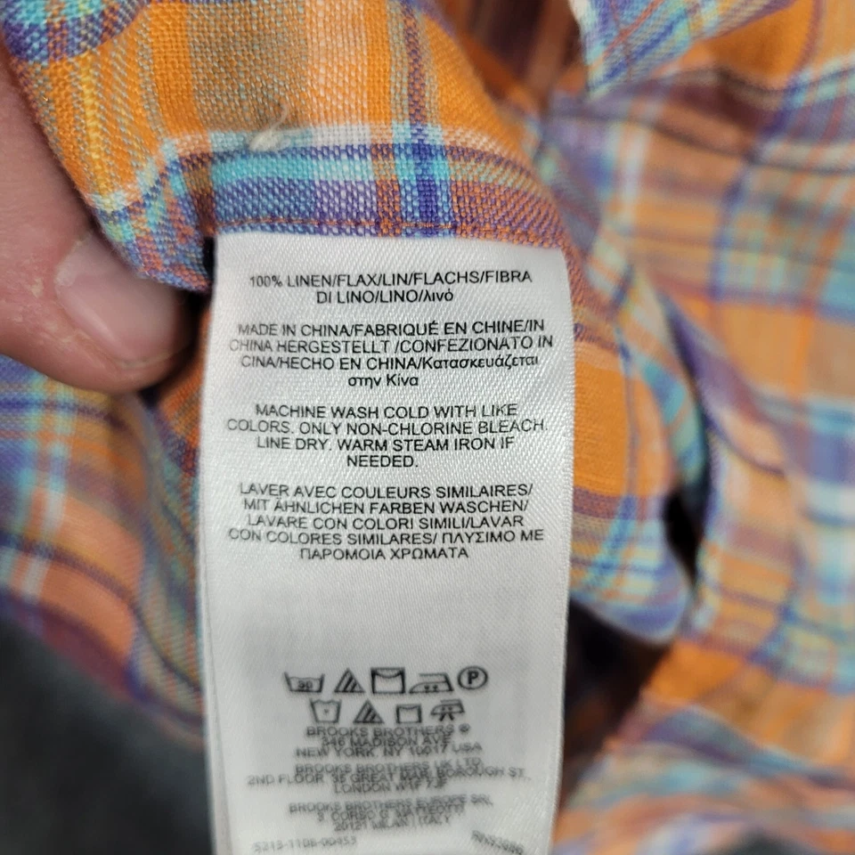 Camisa polar roja Brooks Brothers juvenil grande naranja a cuadros 100 % lino Foto 4 de 4