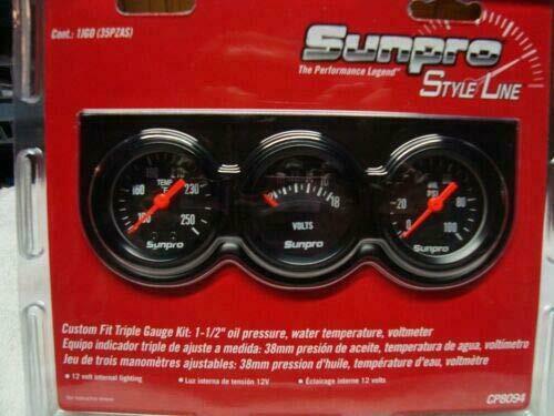 Mini Triple Gauge Kit Black /Black Beze Sunpro 1 1/2" l New CP8094 Warranty