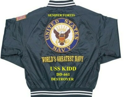 USS KIDD  DD-661 DESTROYER  EMBROIDERED SATIN JACKET(BACK ONLY)