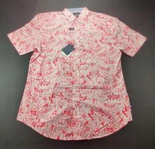 Crown & Ivy Classic Fit Men's Medium White/Pink Foliage Short Sleeve Shirt New 