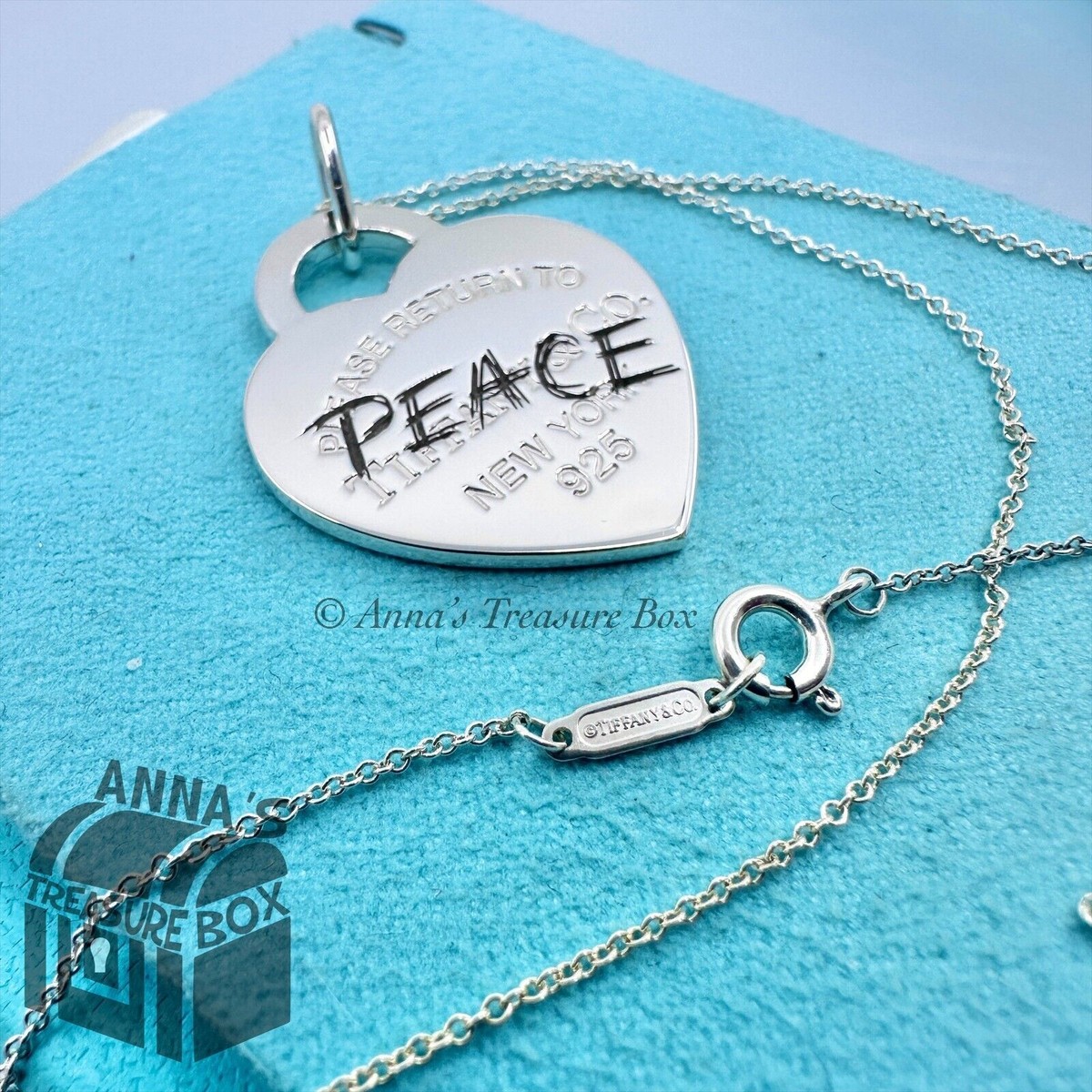 Tiffany & Co. 925 Silver LARGE Peace Etch RTT Heart 16