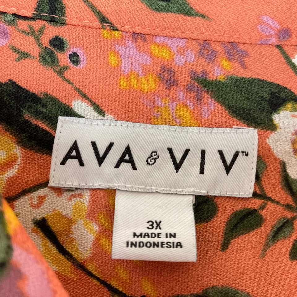 Top túnica para mujer Ava & Viv cuello en V talla 3X naranja salmón púrpura artístico floral Foto 3 de 4