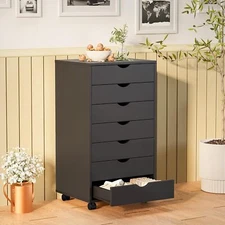 Black 7 Drawer Dresser Chest Mobile Storage Cabinet Display Organizer with Wheel