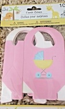 Pink Baby Shower Favor Boxes, 10, Baby Carriage, Ribbon to Accent