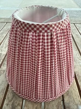 Fabric GATHERED RED/white PLAID EMPIRE LAMPSHADE Clip On